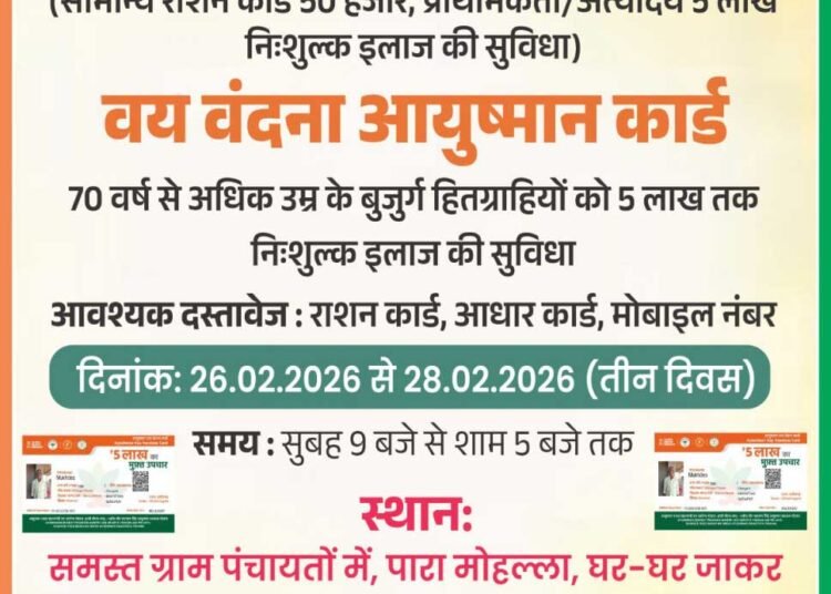 26 से 28 फरवरी तक तीन दिवसीय आयुष्मान कार्ड महाअभियान शिविर का होगा आयोजन’